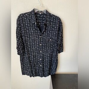 Guess U.S.A. American Tradition Men's Black Hawaiian Shirt Button Down Size M